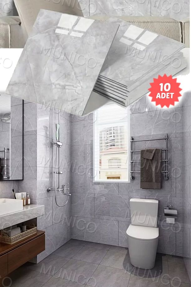 10 Adet 30x30cm Gri Modern Su Geçirmez Duvar Çıkartmaları Kendinden Yapışkan Fayans Etiket Zemin - 8