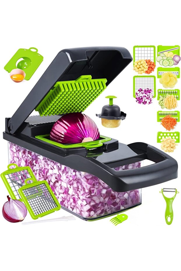 Vegetable Chopper: Multifunctional All-in-One Food Slicer Dicer Cutter with Draining Baske
