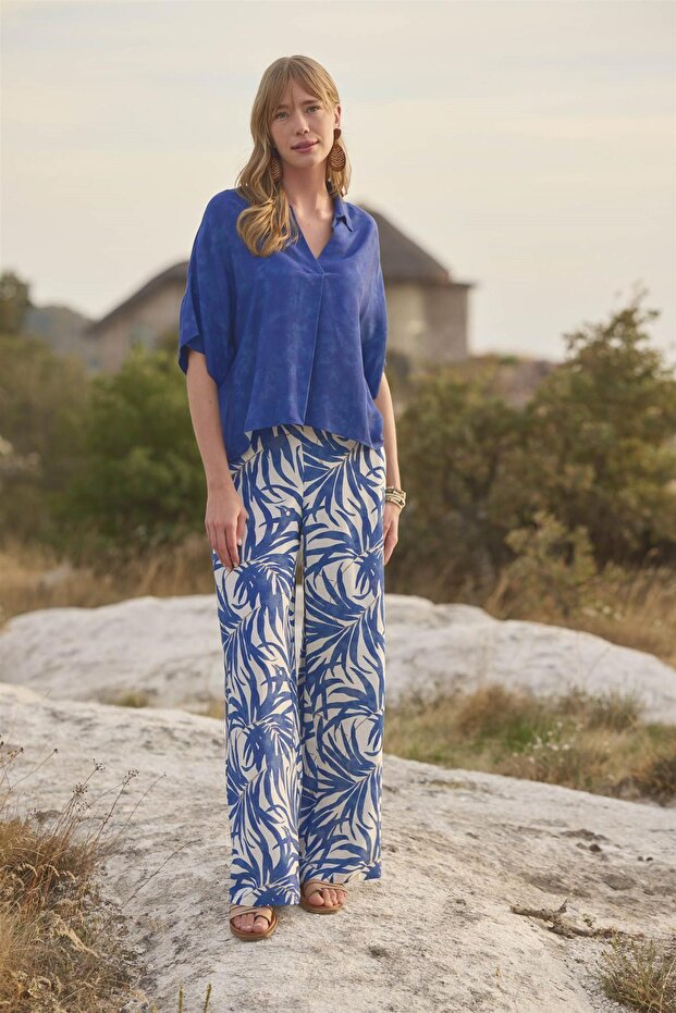 طقم علوي وقميص بطبعة أوراق الشجر وأزرار أمامية وياقة قميص - 6