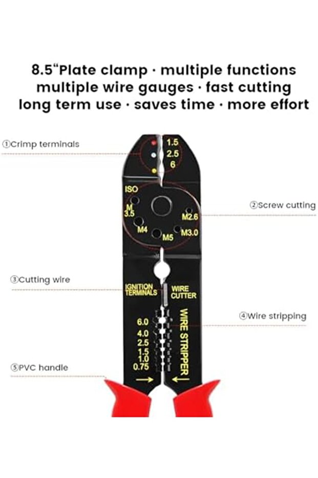 أداة تجريد الأسلاك - 6 بوصات - أداة متعددة الوظائف مع وظيفة تجريد الأسلاك وقطعها للموصلات - 3