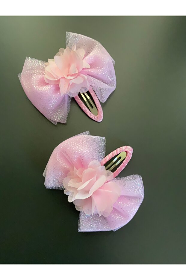 Buckle; Pink, Silvery Gauze, Shiny, Snap Buckle. (2 Pieces)