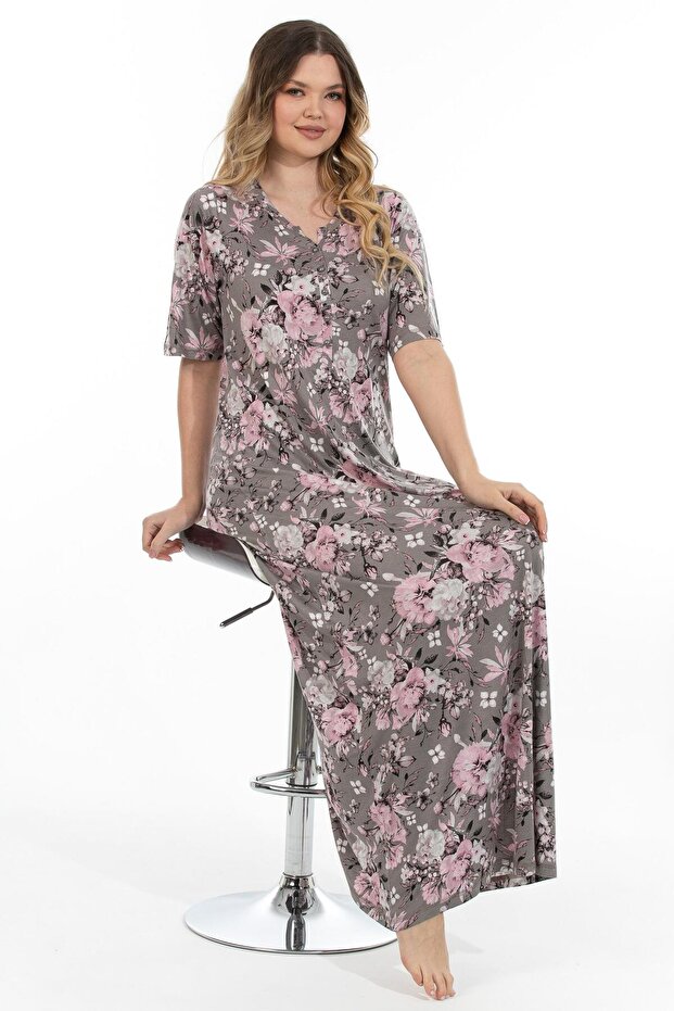 Kadın Bambu Uzun Ev Elbisesi Gecelik - 3