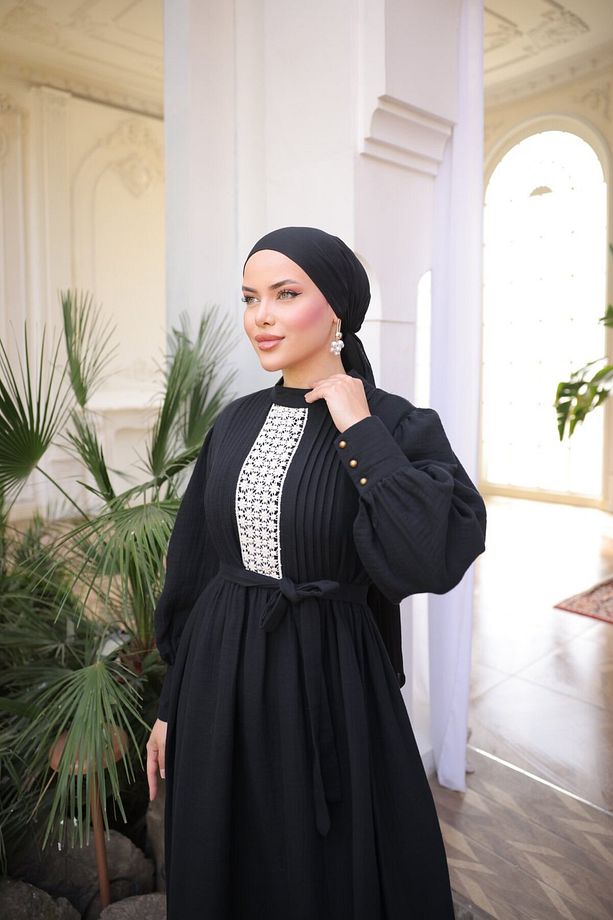 Ankanoor Dantel ve Nervürlü Müslin Elbise Anka255087 - 5