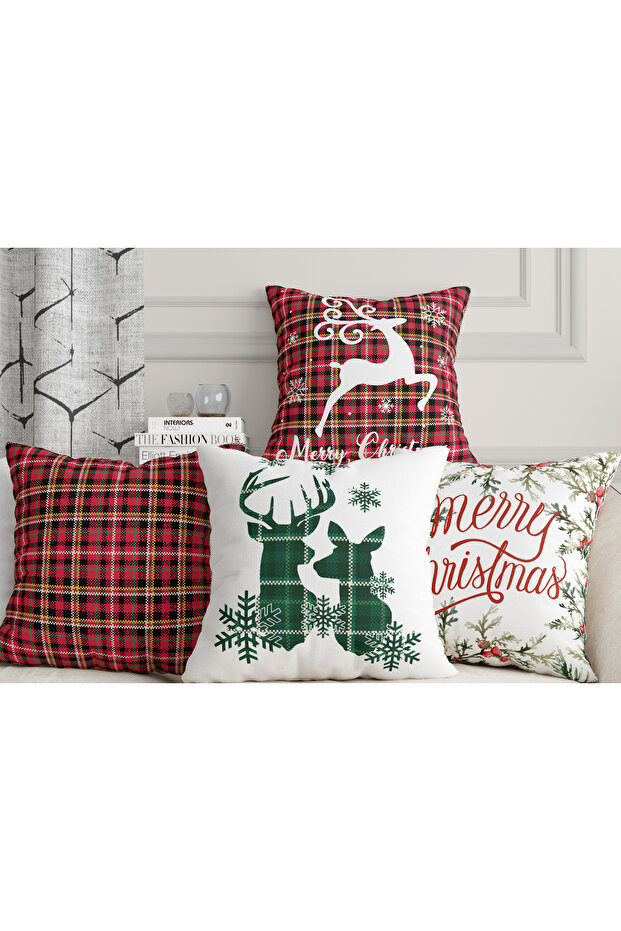 New Year's Concept Double Sided Digital Printed Hidden Zipper 4-Piece Throw Pillow Cover with Soft Keys