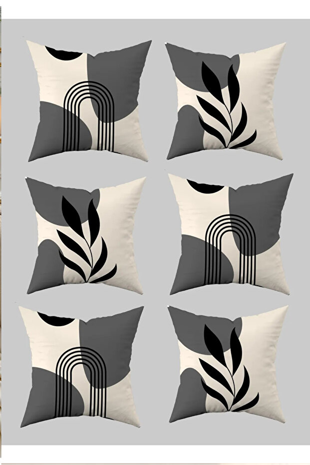 Bohemian Boho Themed Gray Cream Color Digital Printed Gift Set of 6 Throw Pillow Cases 6Pcsboho