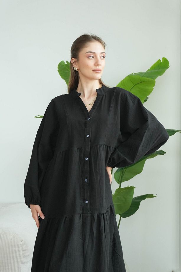Müslin Oversize Uzun Elbise - 6