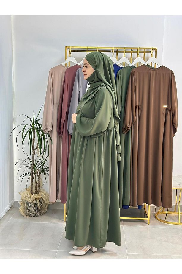 Ferace & Abaya Sufle Takım ,yandan Robalı Elbise .hac Ve Umre Için Uygundur Yeşil Renk - 5