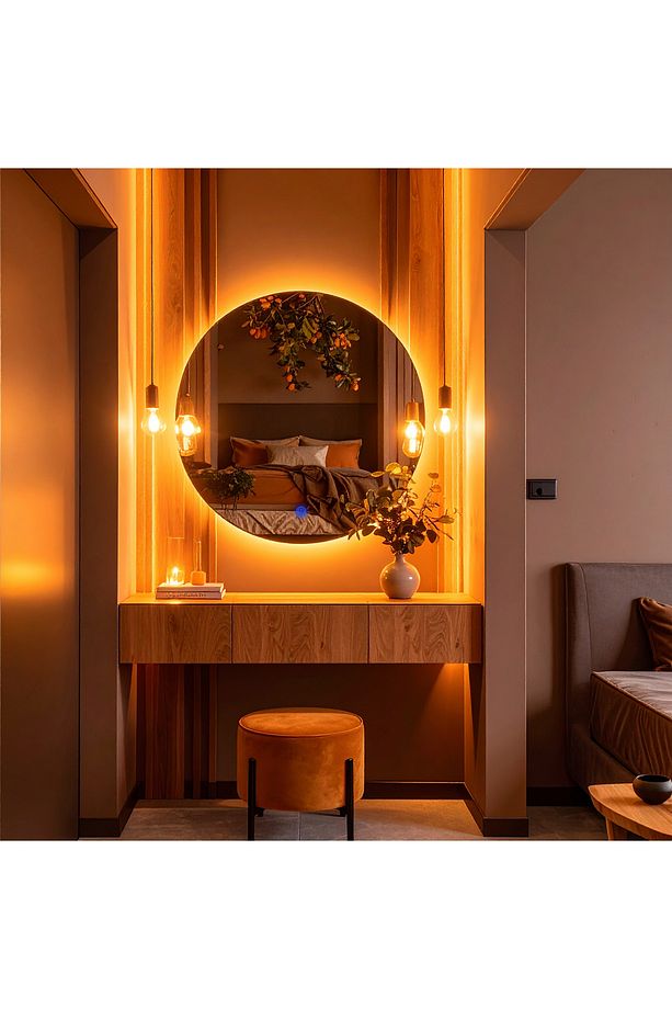 Swirl Amber Led'li Lazer Kumlamalı Lavabo & Banyo Aynası (Dokunmatik Sensörlü) - 3