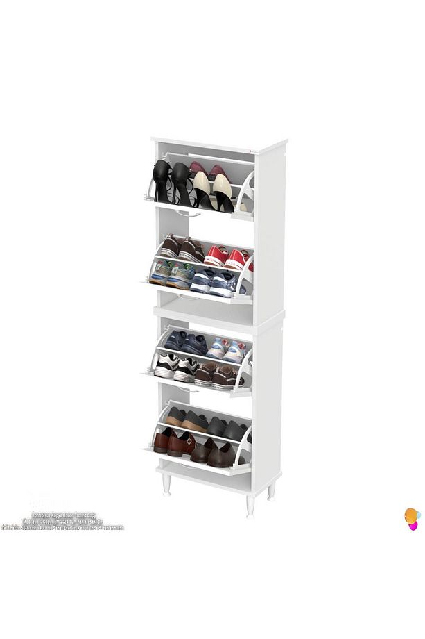 Umay' 2 Li Kapı Önü 52 X 160 X 25,5 Cm’ Lik 4 Düşer Kapak 8 Göz Bölmeli Ayakkabılık - 5