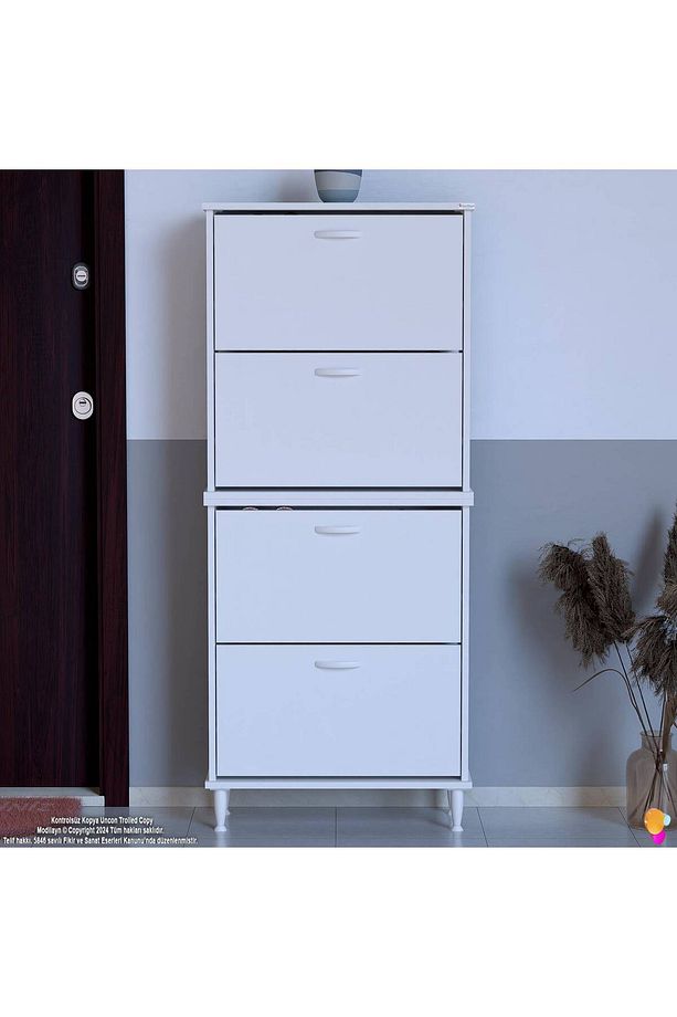 Umay' 2 Li Kapı Önü 72 X 160 X 25,5 Cm’ Lik 4 Düşer Kapak 8 Göz Bölmeli Ayakkabılık - 3
