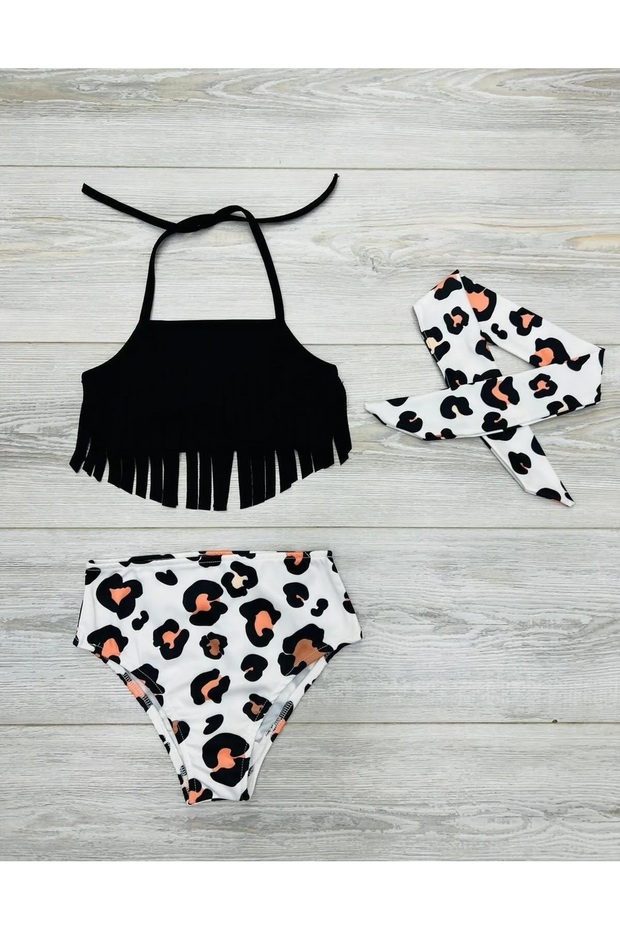 Bandana Ruffle Detailed High Waist Girls Bikini Set