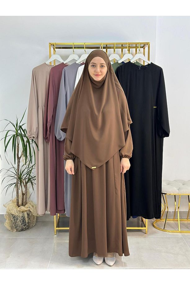 Ferace & Abaya Sufle Takım ,yandan Robalı Elbise .hac Ve Umre Için Uygundur Kahve Rengi - 3