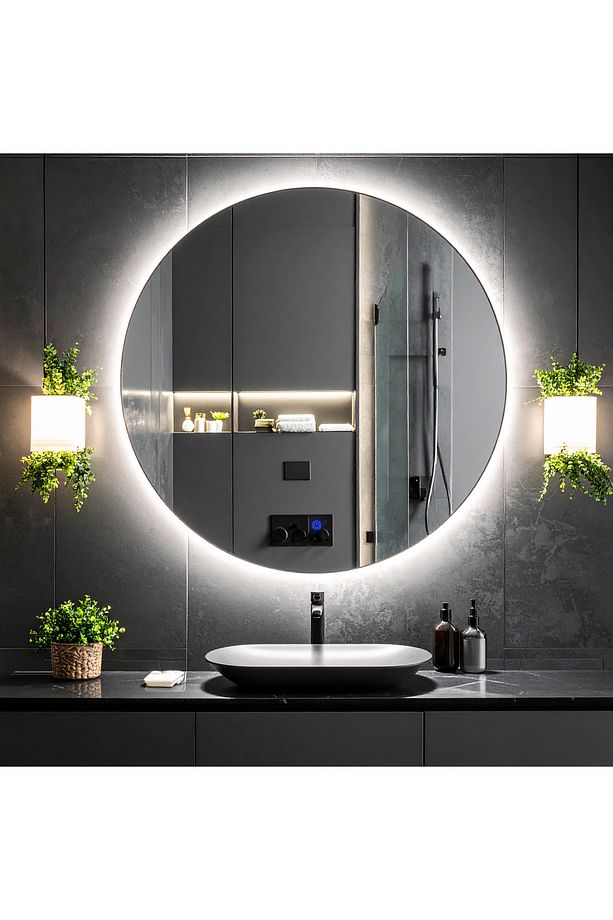 Swirl Beyaz Led'li Lazer Kumlamalı Lavabo & Banyo Aynası (Dokunmatik Sensörlü) - 1