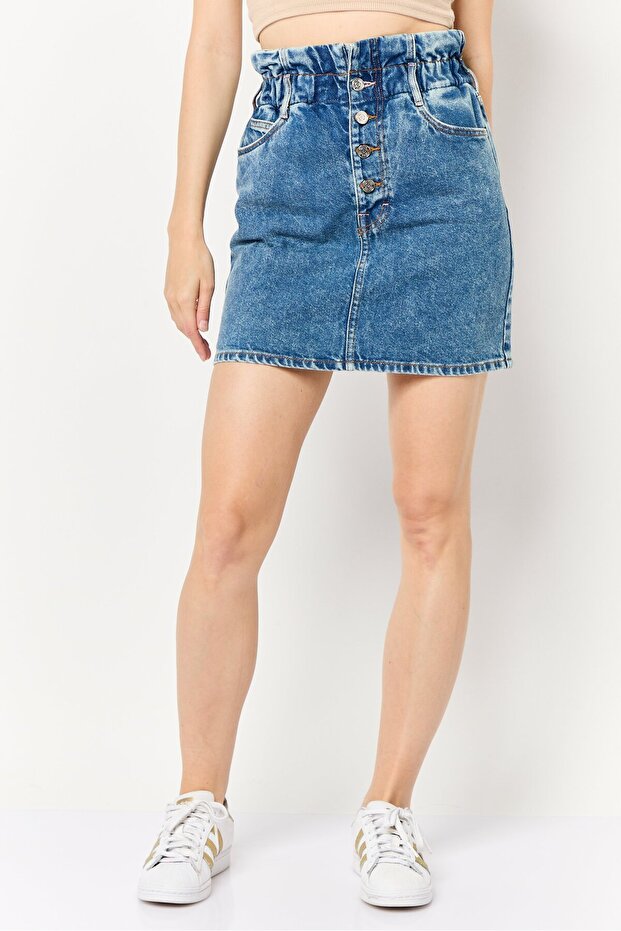 Women Wash Denim Mini Skirt, Mid Blue