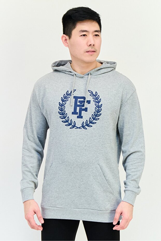Men Long Sleeves Brand Logo Hoodie, Grey
