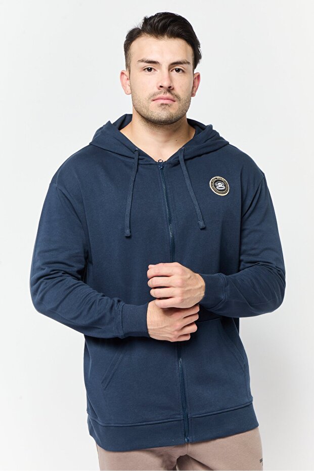 Men Hooded Brand Logo Long Sleeves Sweatshirt, Navy