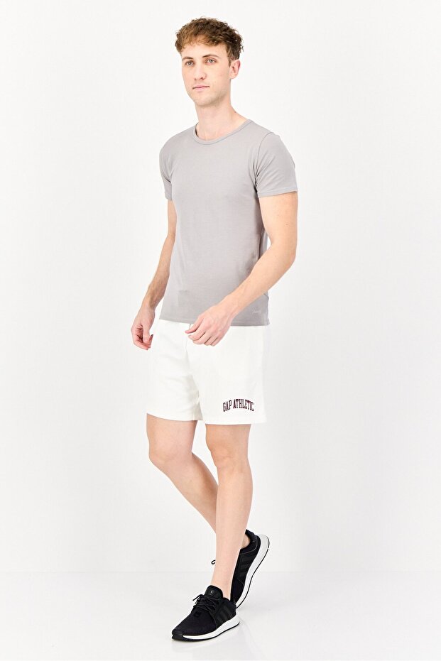 شورت رجالي أساسي بطبعة جرافيكية، أبيض - 4