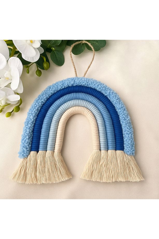 El Yapımı Makrome Gökkuşağı 20x20 cm Dekoratif Kapı & Duvar Süsü - 1