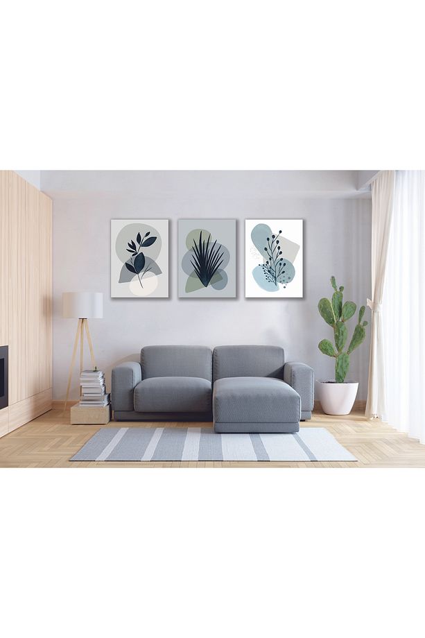 Üçlü Minimalist Bitki Temalı Modern Duvar Tablosu Seti - 1