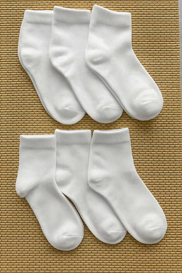 Children's School Socks Plain Socket White 6 Pairs Cotton Seamless