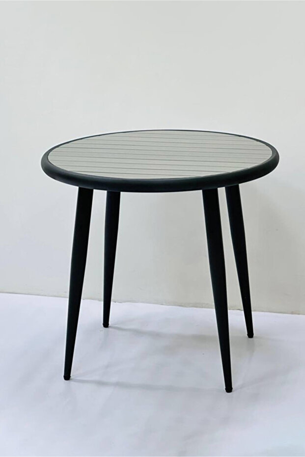 طاولة طعام خارجية دائرية، حديد وخشب، 80×80×75 سم