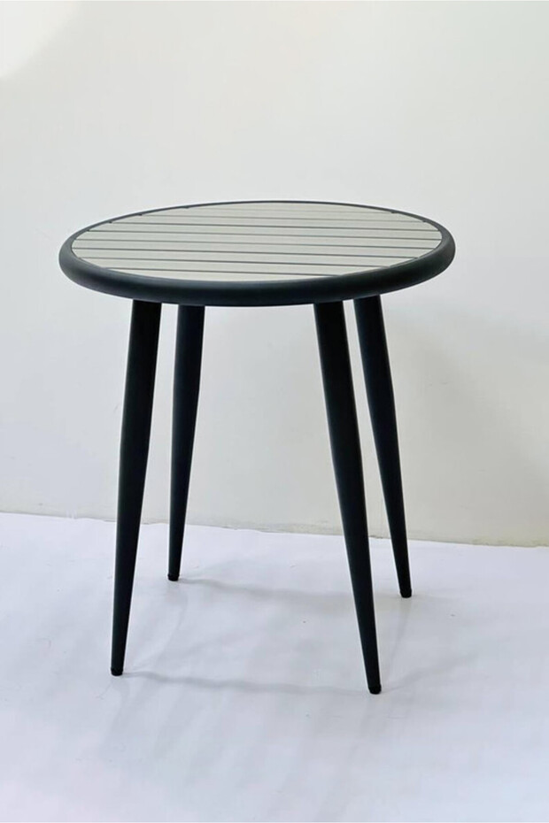 طاولة طعام خارجية دائرية، حديد وخشب، 70×70×75 سم