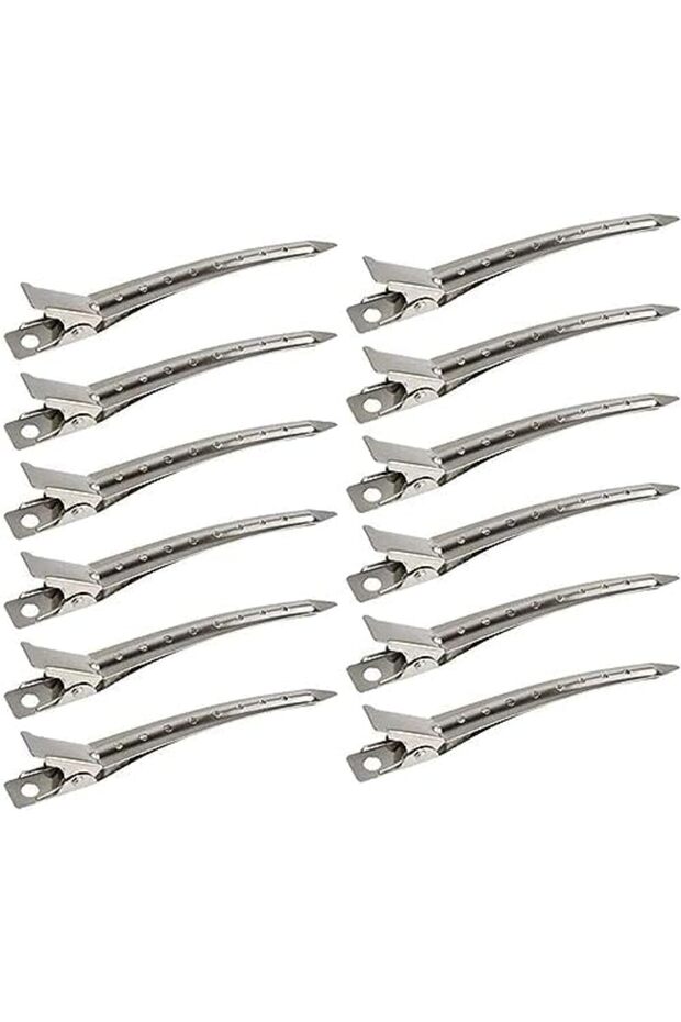 12 Packs Duck Bill Clips 9cm Rustproof Metal Alligator Curl Clips with Holes for Hair