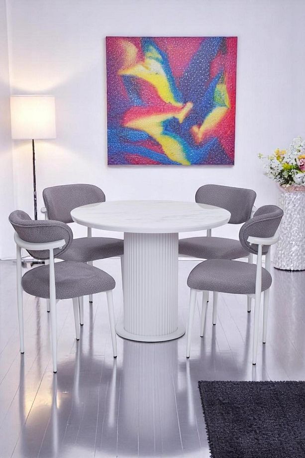 Bohem Polo Yuvarlak Lak Panel Mutfak Masa Takımı 100cm - 1
