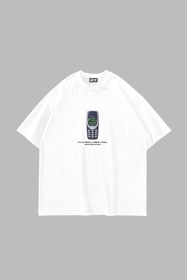 Forever Battery Printed Oversize Unisex White Tshirt