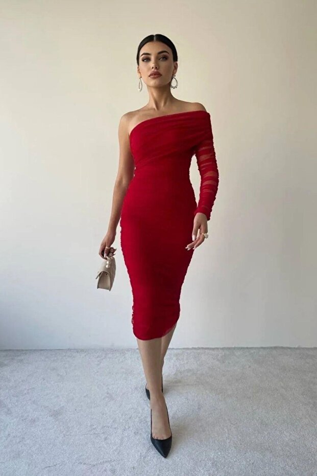 One Sleeve Draped Dress