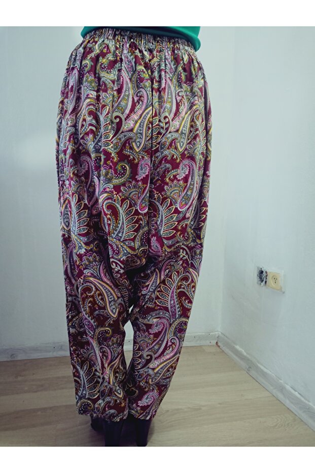 Viskon Basma Kumaş Çiçek Desenli Cepli Şalvar %100 Pamuk - 3