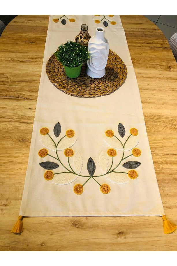 Punch Nakışlı Runner & Amerikan Servisi & Masa Örtüsü & Sehpa Örtüsü 40*130 Cm, Duck Kumaş - 5