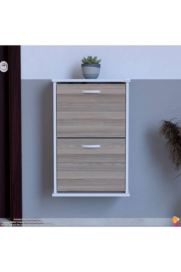 Umay Asma Kapı Önü 52 X 78x 25,5 Cm’ Lik 2 Düşer Kapak 4 Göz Bölmeli Ayakkabılık - 4