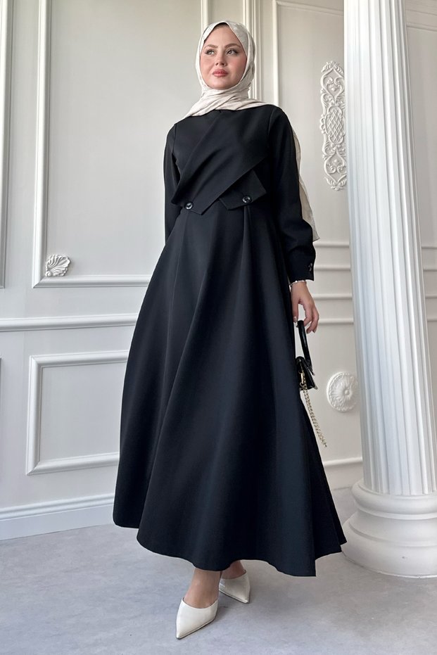 Cross Cover Detail Black Dumbbell Dress