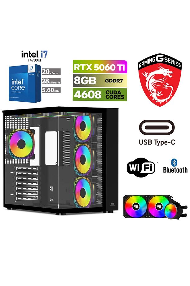GAMİNG DDR5-RTX 5060Tİ 8GB-İNTEL İ7 14700KF-64GB DDR5 RAM-1 TB M.2 SSD-WİNDOWS 11 PRO-SIVI SOGUTMALI - 1