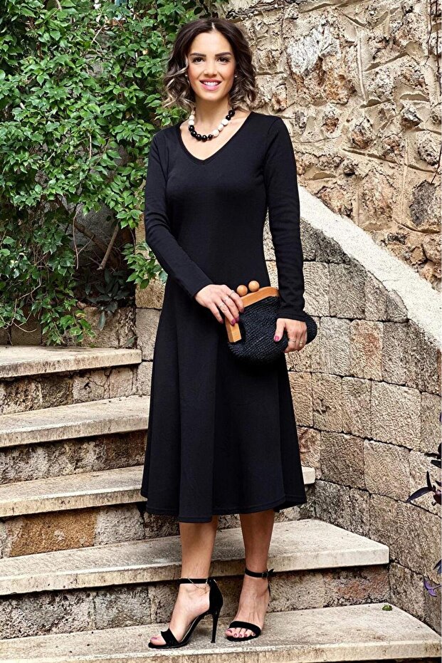 Siyah İnterlog Elbise - 1