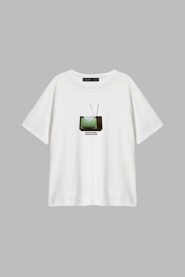 Turkish Nostalgia Printed Relaxed Fit White Women's Tshirt