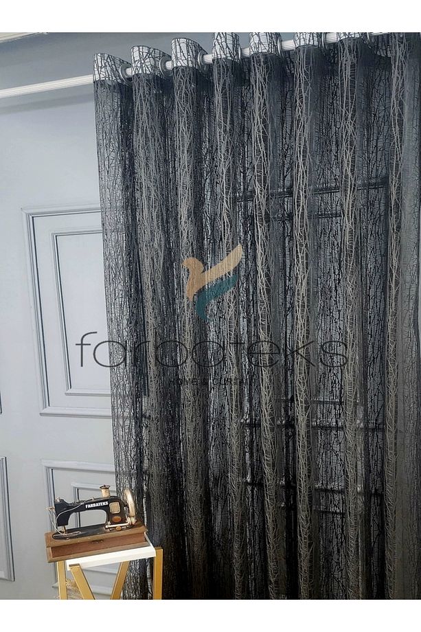 Antrasit Gri Camkırıgı Rustik Tül Perde Kuşgözü Perde Rustik Tül Perde - 2