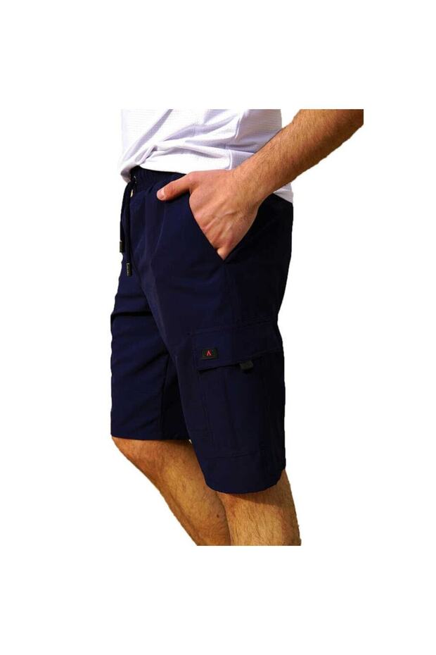 Navy Blue Large Size Men's Swim Shorts with Cargo Pockets and Water-Repellent Feature - B444-Navy Blue
