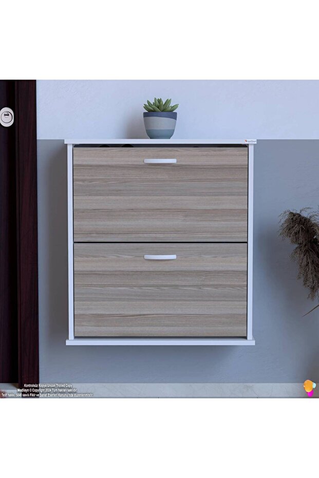 UMAY Asma Kapı Önü 72 x 78 x 25,5 cm’ lik 2 Düşer Kapak 4 Göz Bölmeli Ayakkabılık - 4