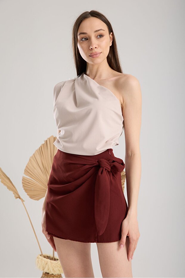 Tie-Detail Short Skirt Burgundy