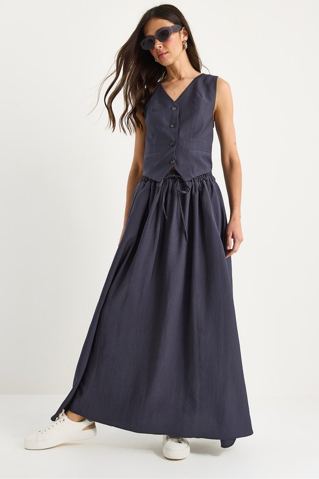 Women's Smoked Vest and Pocket Detailed Flared Skirt Set 9294 60281004