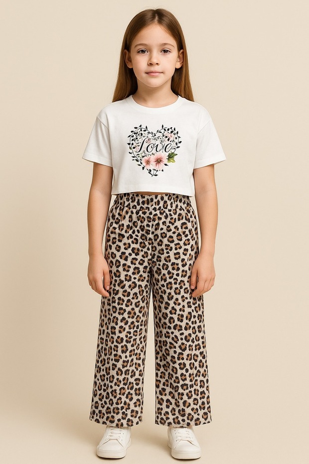 Summer Leopard Printed Short Sleeve Girls Set 8/14 Years Old