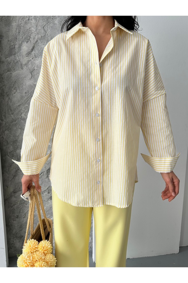 çizgili poplin gömlek - 7