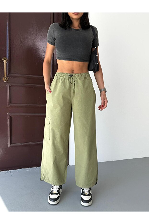 ZEO BASİC PARAŞÜT KUMAŞ KARGO CEPLİ BEL VE PAÇA LASTİKLİ PANTOLON ÇAĞLA - 5