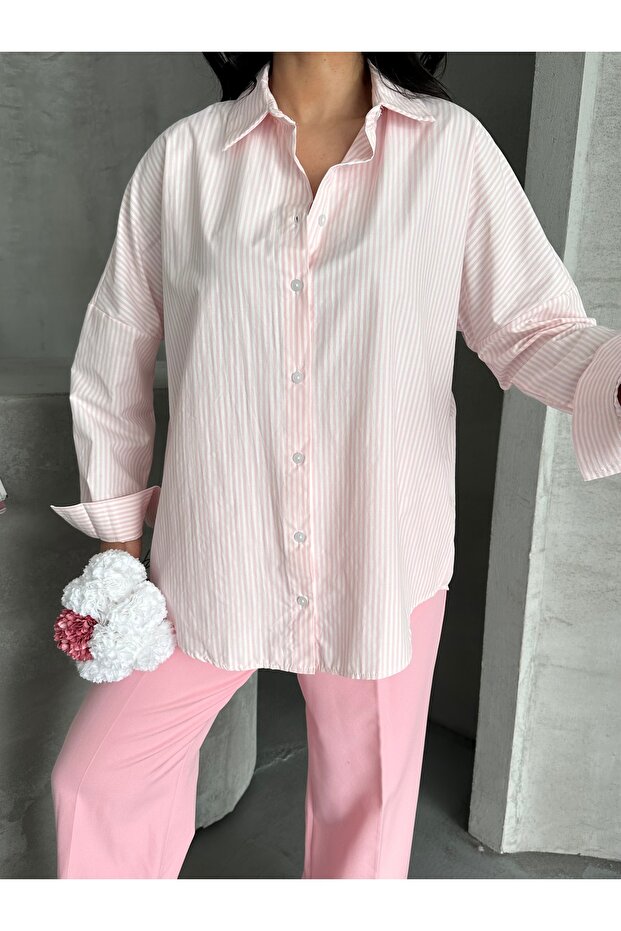 çizgili poplin gömlek - 3