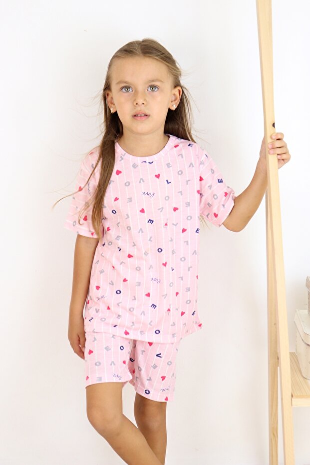 Girl's Cotton Combed Fabric Pajamas Set with Shorts