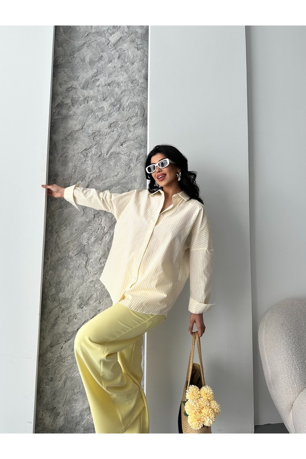 çizgili poplin gömlek - 1