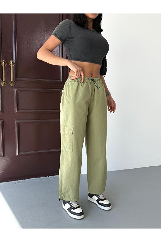 ZEO BASİC PARAŞÜT KUMAŞ KARGO CEPLİ BEL VE PAÇA LASTİKLİ PANTOLON ÇAĞLA - 4