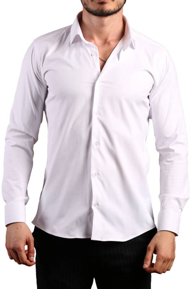 Flexible Lycra Slim Fit White Men's Shirt - Cufflinks, Extra Slim Fit - 195-1